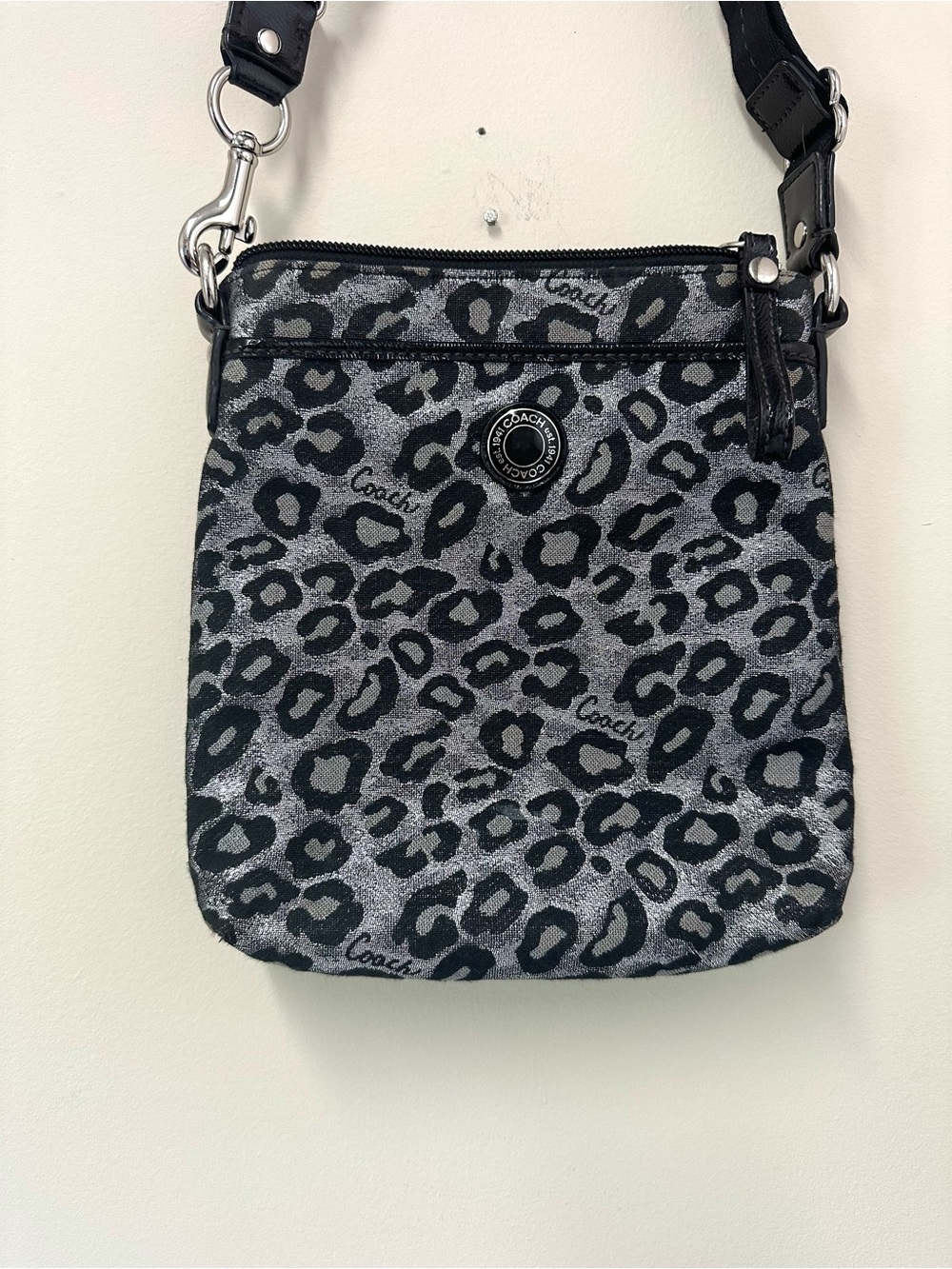 Coach Ocelot Leopard Black and Silver Swingpack Crossbody Bag - Picture 4 of 11